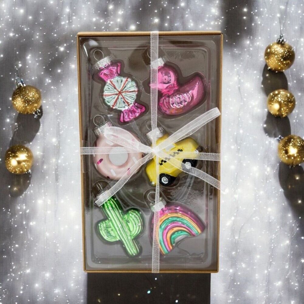 Mini Christmas Ornament Set 6 Designs - Donut, Taxi, Rainbow, Cactus, Duck Candy